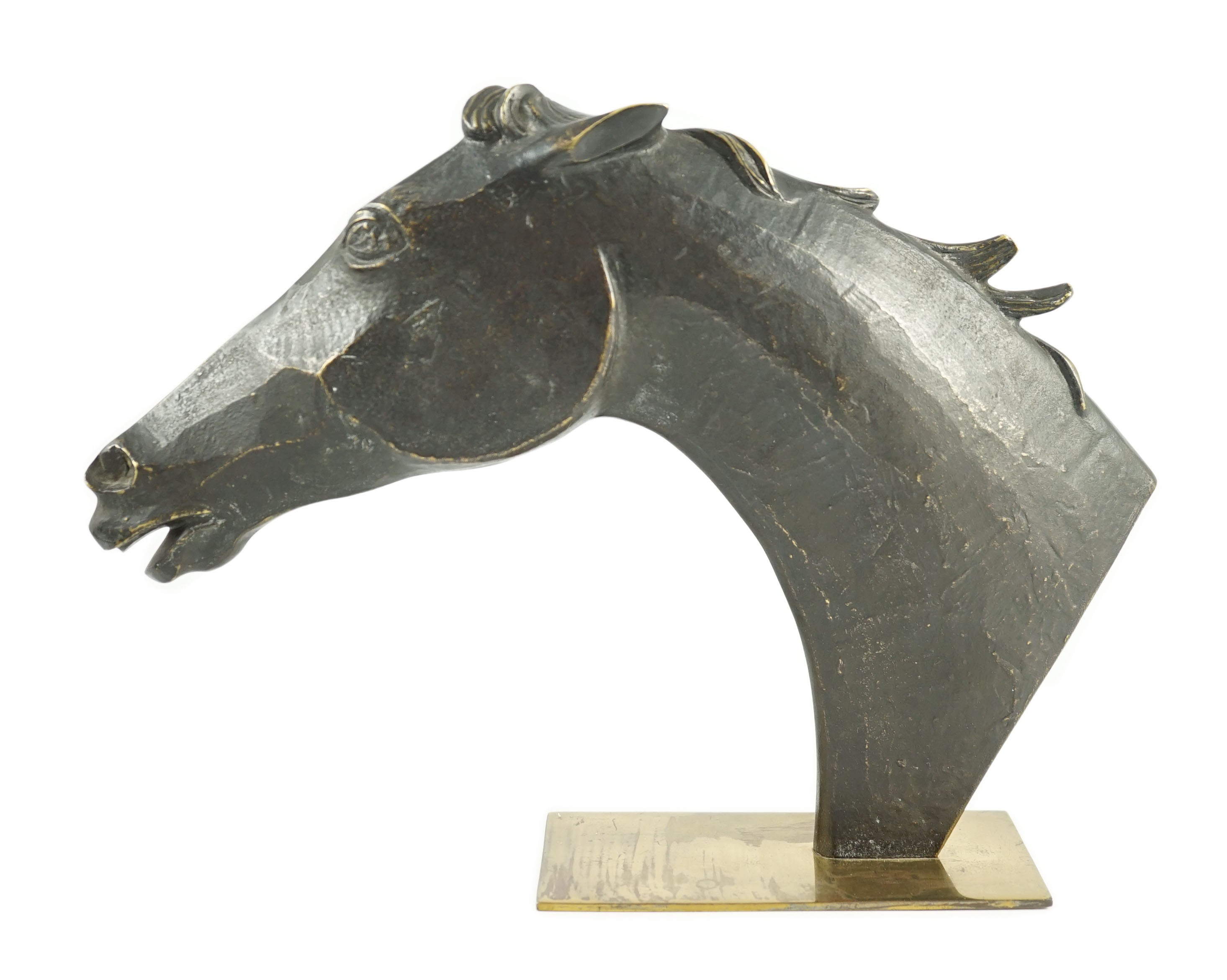 A Hagenauer bronze relief of a horse's head, 23cm high 32cm long